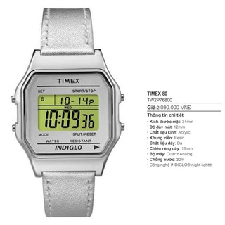 Đồng hồ Unisex Timex Classic Digital TW2P76800 mặt vuông cách điệu phối dây bạc