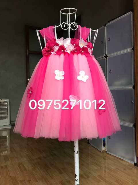 Đầm tutu cho bé ❤️FREESHIP❤️ Đầm tutu hồng sen pha hồng phấn 32 tú cầu