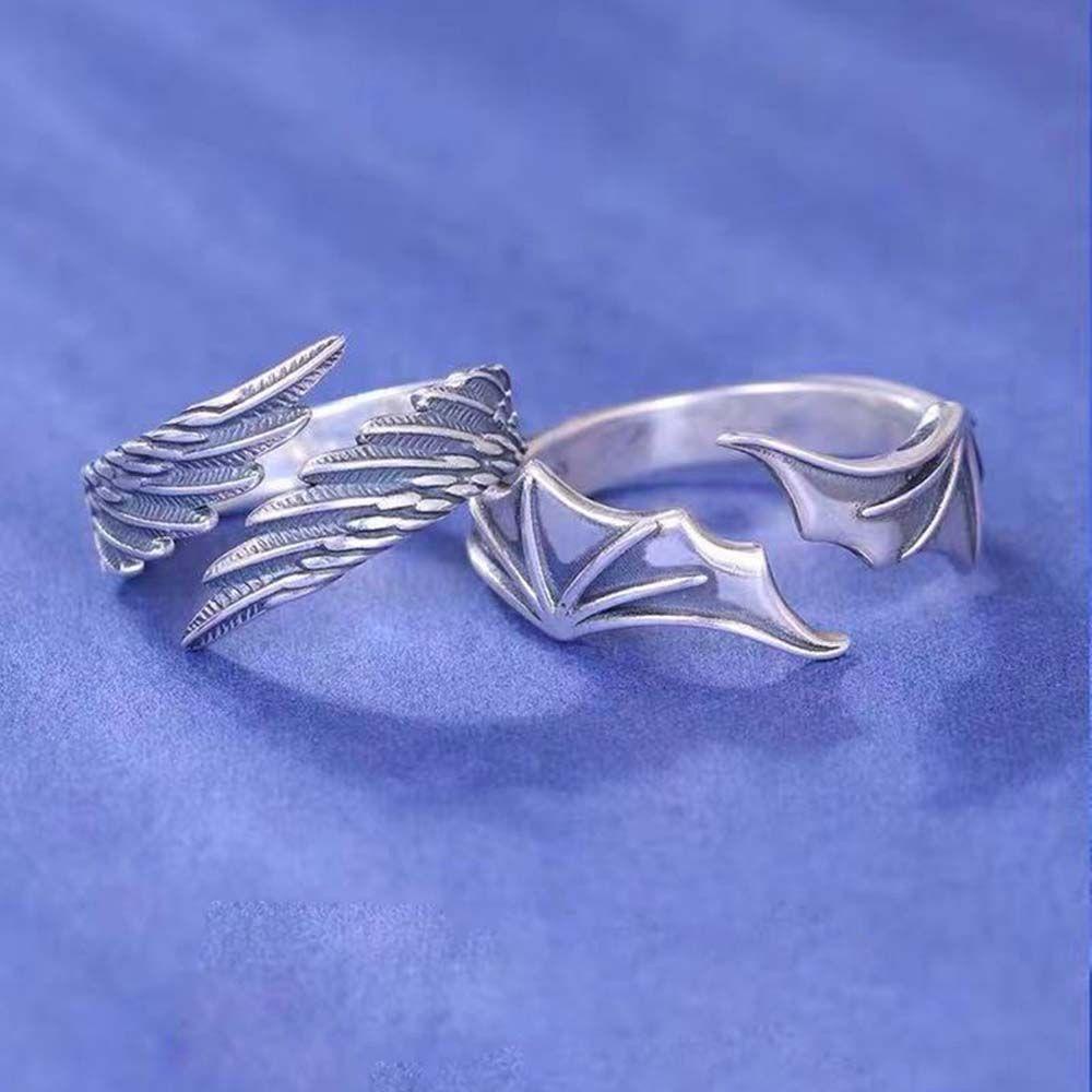 Qqmall Nhẫn Cặp Đôi Hình Thiên Thần Phong Cách Vintage Phù Hợp Với Bạn Thân|Vòng Tay Kim Loại Nhiều Màu Sắc Thời Trang
