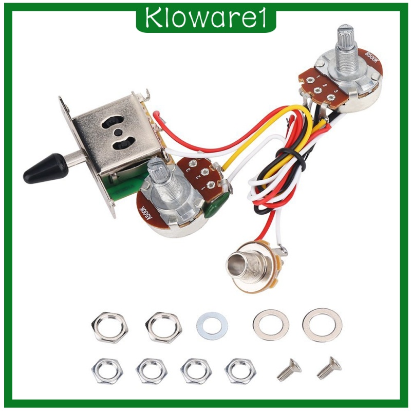 [KLOWARE1]Guitar Wiring Harness 3 Way Toggle Switch 1V1T 500K Pot for Electric Guitars