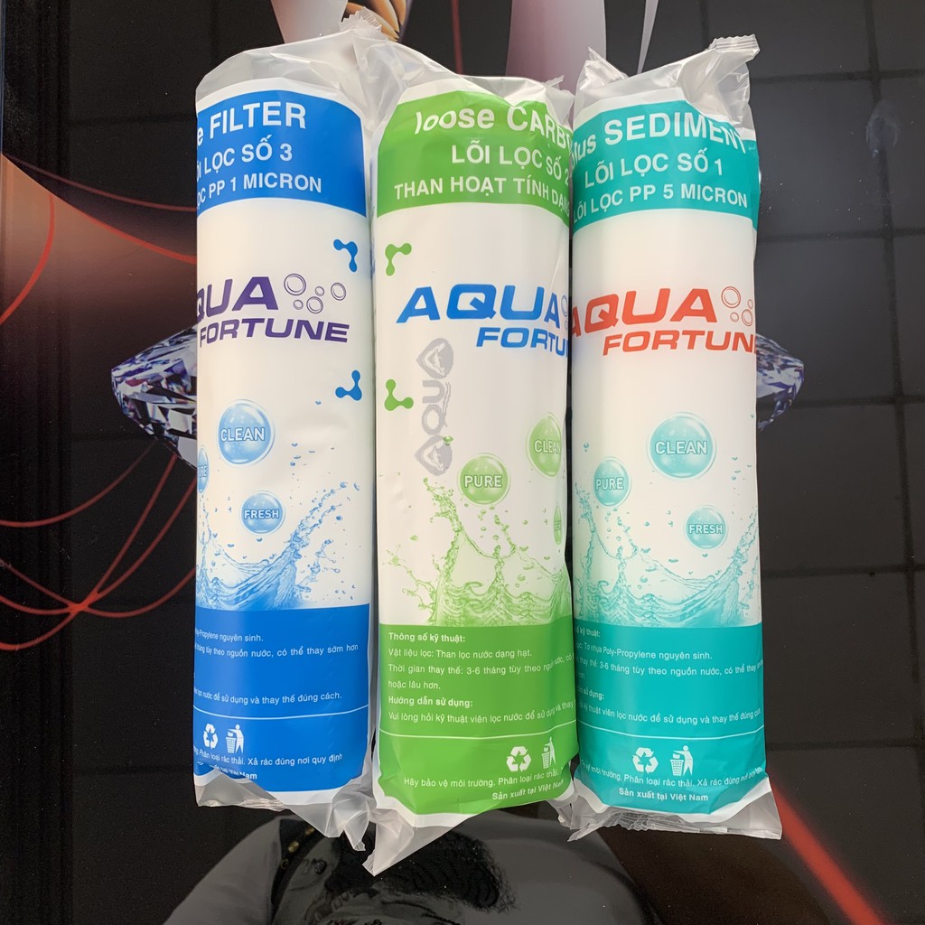 Combo lõi lọc thô 123 AQUA fortune, HÀNG LOẠI 1, lõi lọc nước dùng cho tất cả máy lọc nước R.O - xả lỗ xin đánh giá 5sao