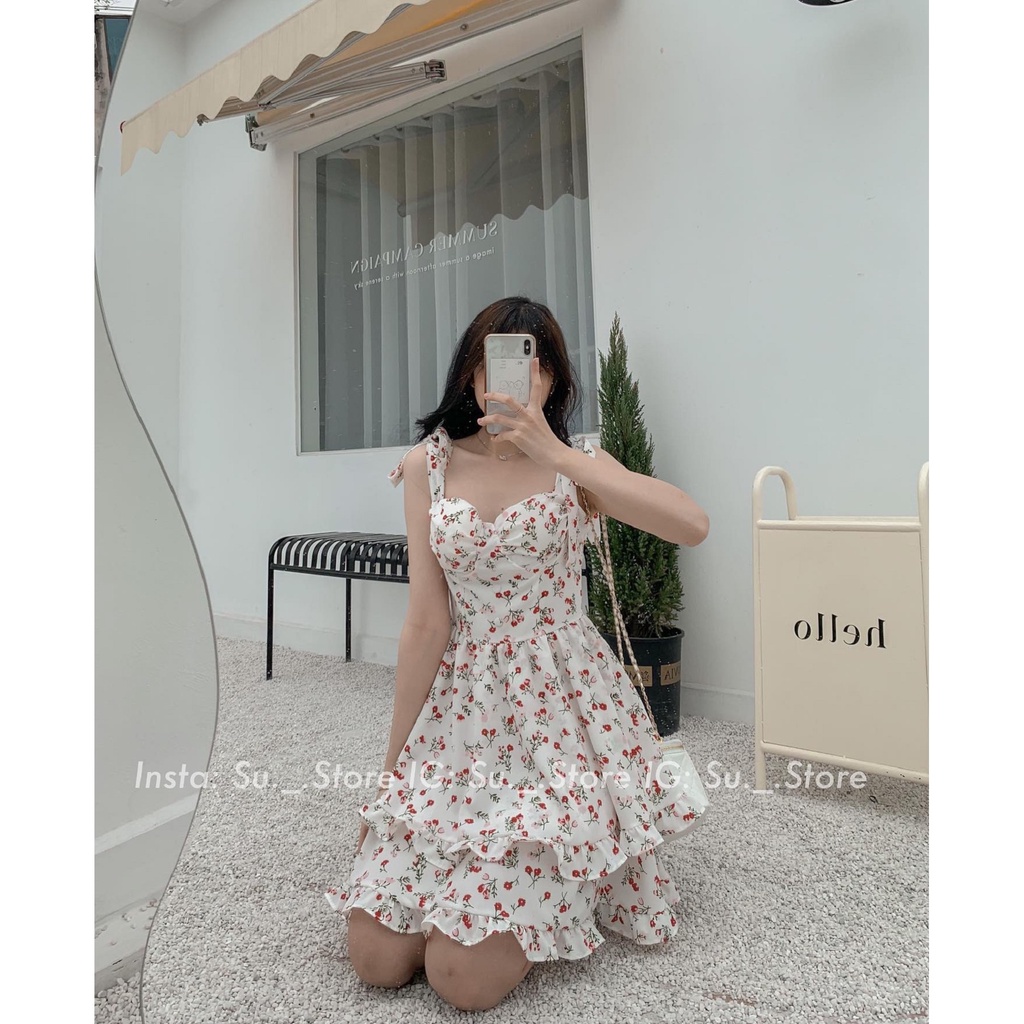 Váy hoa 2 dây buộc bèo tầng V651 SUSTORE
