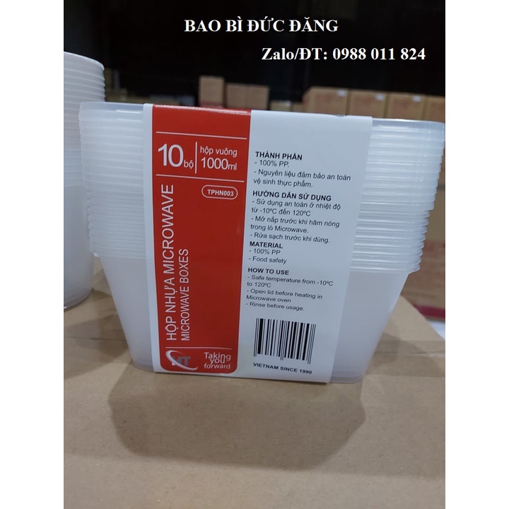 Combo 1 thùng 300 hộp Microwave chữ nhật 1000ml (kèm nắp)