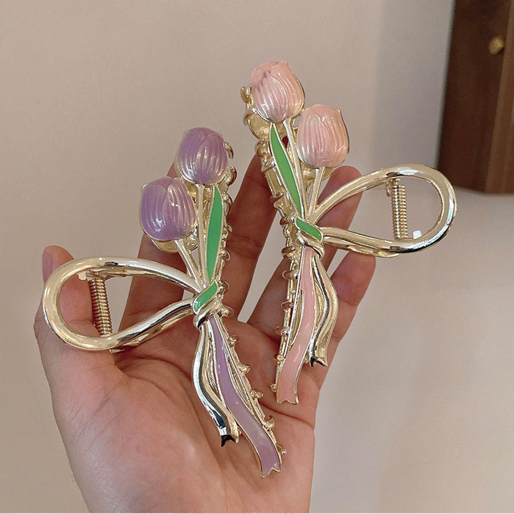 Kẹp Tóc Kim Loại Hình Hoa Tulip / Cua / Cá Mập Phong Cách Vintage Hợp Thời Trang Cho Nữ