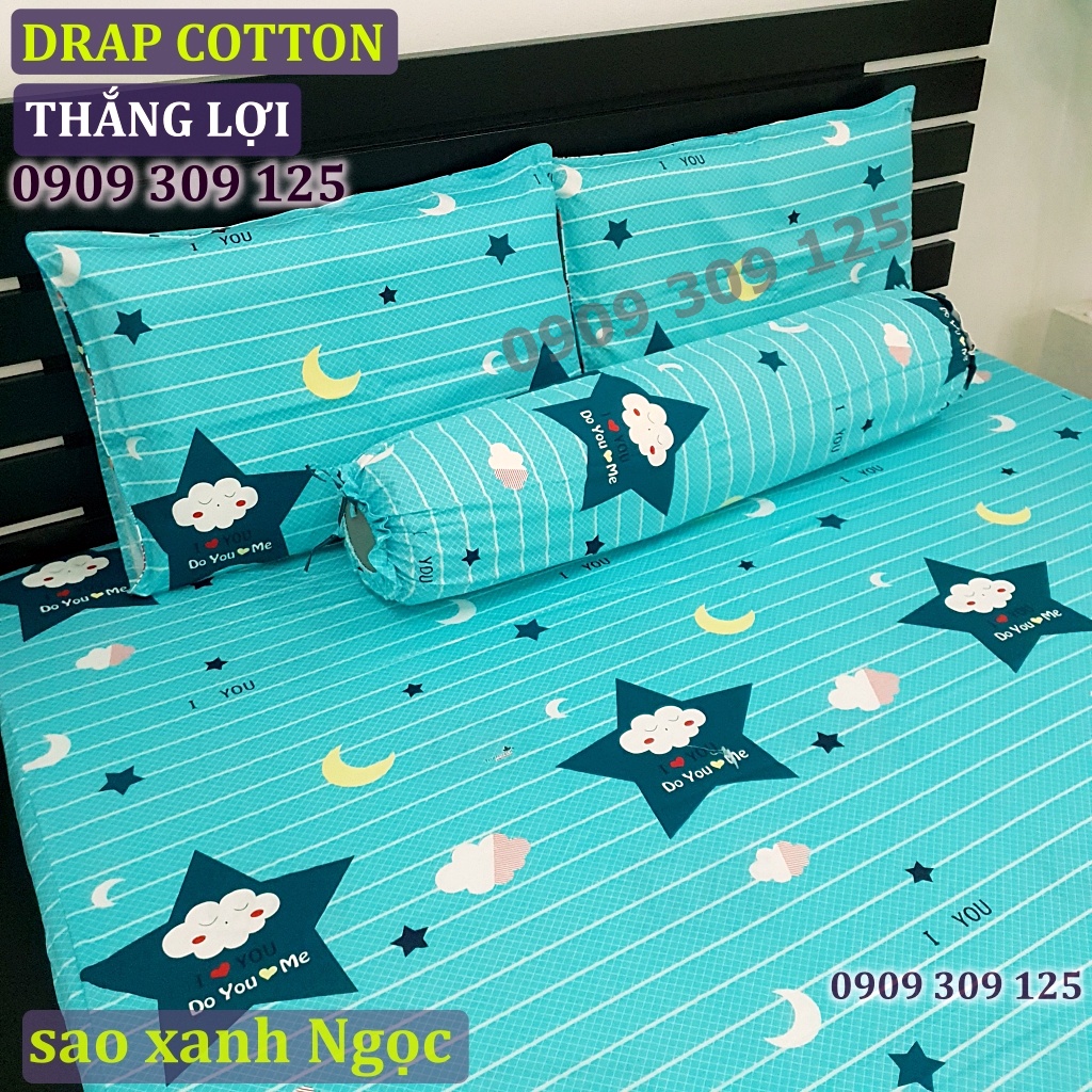 (RẺ VÔ ĐỊCH)bộ drap cotton Thắng lợi chính hãng SAO XANH NGỌC (ảnh thật)