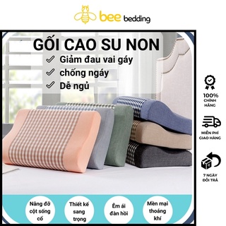 Gối cao su non người lớn Bee Bedding, chống đau vai gáy, ngáy ngủ kích thước 30x50cm, kèm vỏ gối kẻ sọc sang trọng