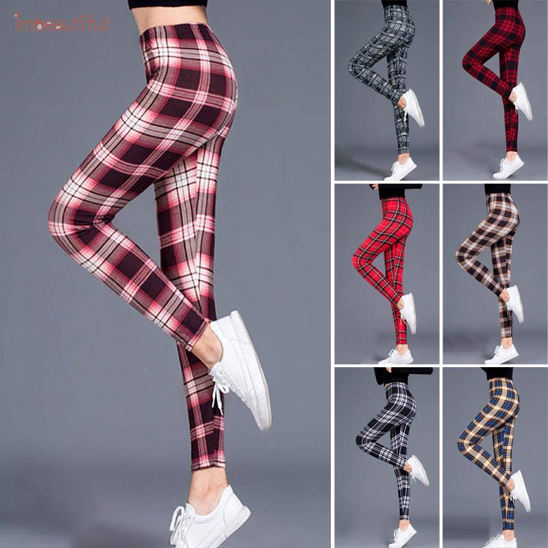 Quần legging họa tiết sọc caro chất liệu co giãn tập Yoga và chơi thể thao thích hợp cho nữ