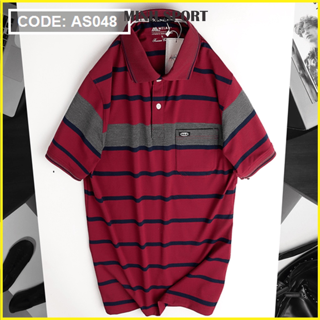 Áo Thun Kẻ Sọc Nam Cổ Bẻ Có Túi Chất Vải Thun Cotton Dệt Cao Cấp mã AO.43