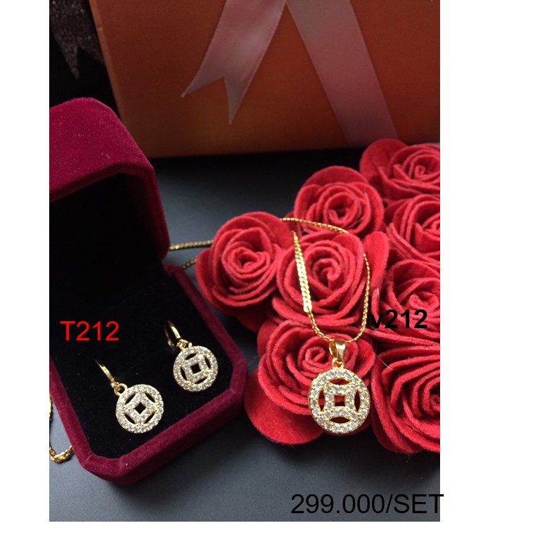 Bộ Trang Sức Nữ Dây chuyền kèm bông tai cùng bộ T212 V212 NaMoo Jewelry