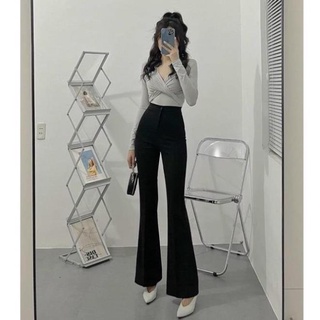  Quần ống loe cạp cao quần vải ống rộng siêu hách dáng phong cách hàn quốc   shop hường khểnh 