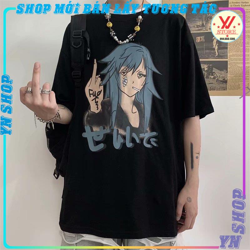 Áo Thun Tay lỡ Có In Hình Anime FVCK Thời Trang Phong Cách ulzzang Cho Nam / Nữ full size 40-80kg