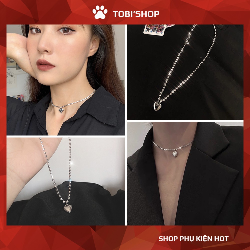 Dây Chuyền Nữ Ôm Sát Cổ TOBI STORE Chocker Đính Pha Lê Mặt Trái Tim TB124