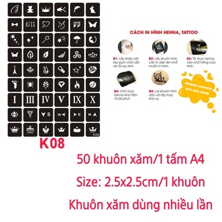 50 KHUÔN XĂM TATTO TRONG 1 TẤM A4 (KHÔNG KÈM MỰC XĂM)