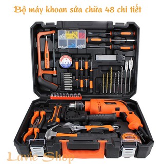 Máy Khoan Cầm Tay Tường, Sắt, Gỗ Công Suất Lớn - Bộ Dụng Cụ Máy Khoan Đa Năng 48 Món HB88