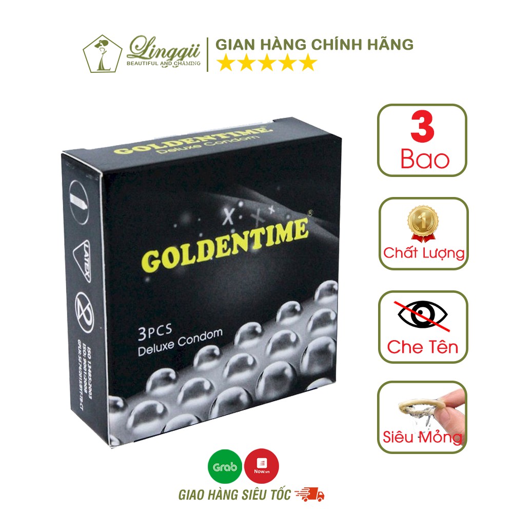 Bao cao su Goldentime 3 in 1 SIÊU MỎNG CÓ GÂN GAI Kéo dài thời gian Hộp 3 bao