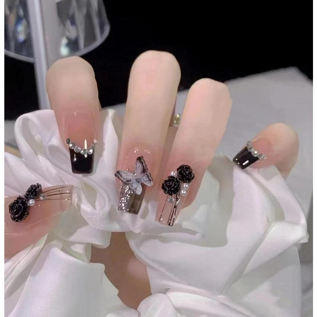 Móng Tay Giả Đính Đá Nhọn Anabeauty Móng Giả Kèm Keo Đính Nơ Cá Tính Giá Rẻ