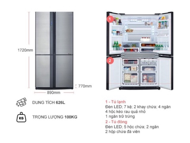 Tủ lạnh Sharp Inverter 626 lít SJ-FX631V-SL (2018) (Miễn phí giao tại HCM-ngoài tỉnh liên hệ shop)