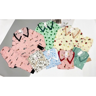 Bộ mặc nhà pijama lụa mango cổ nhọn hoạ tiết xinh xắn
