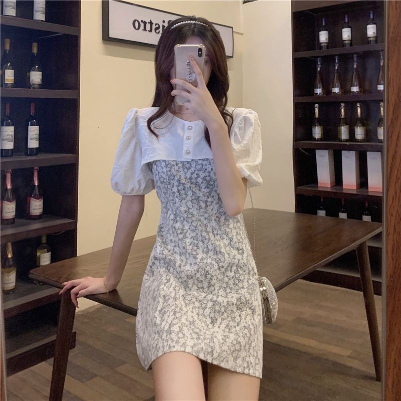 AMOI Đầm Hoa Hai Dây Ôm Eo Thời Trang Hàn Quốc Cho Nữ