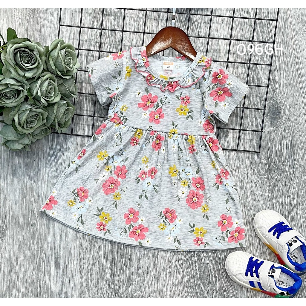 Váy bé gái cổ bèo dáng babydoll chất cotton VNXK siêu đẹp 096