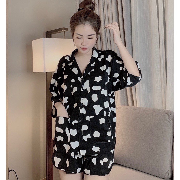 Đồ bộ pijama đùi kate 2 túi áo freesize&lt;60kg