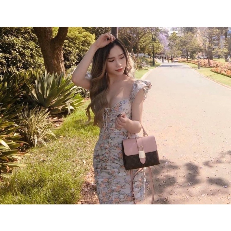 Túi xách nữ Lv Locky bb ổ khoá phối màu hồng siêu xinh Fullbox Hàng đẹp