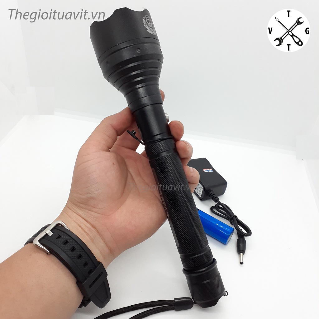 Đèn pin cầm tay siêu sáng, đèn pin police dùng pin 18650 3 chế độ
