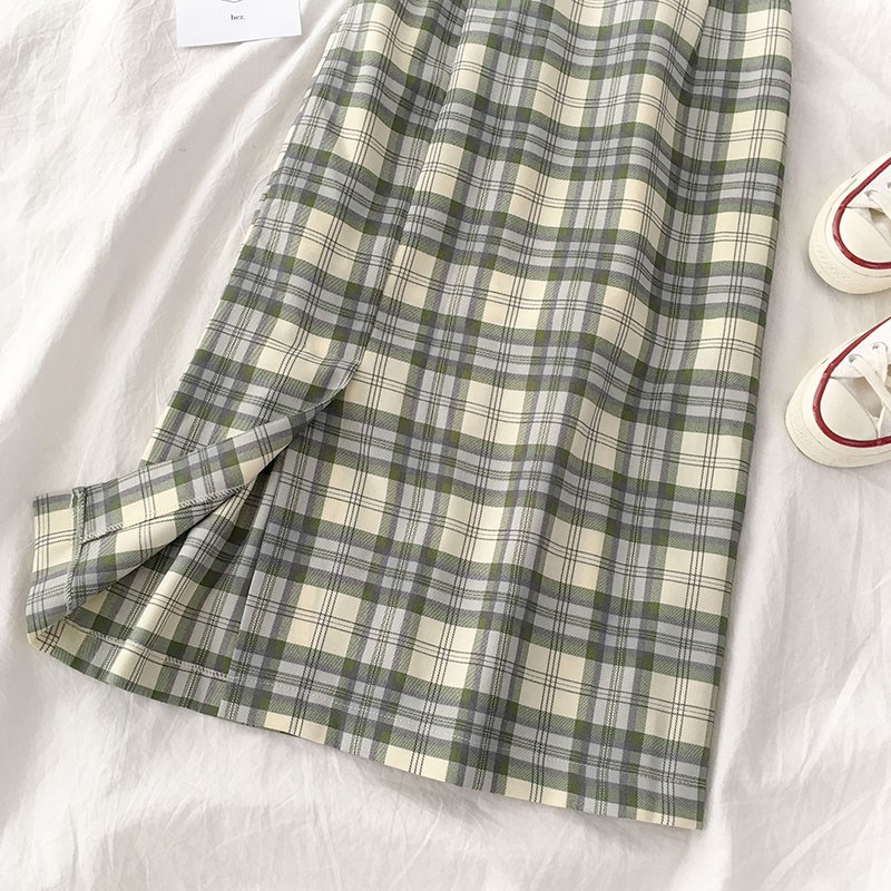 (Có Sẵn) Chân váy dài midi kẻ caro - Eo cao có chun (video tự quay) | BigBuy360 - bigbuy360.vn