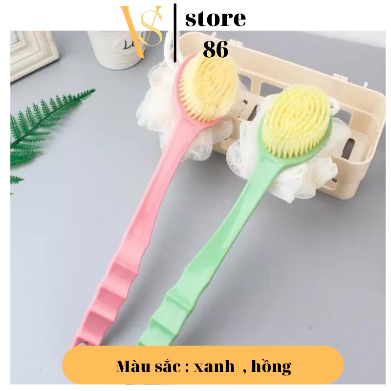 Cây cọ lưng kèm bông tắm tạo bọt 2in1 kiêm bàn chải chà lưng