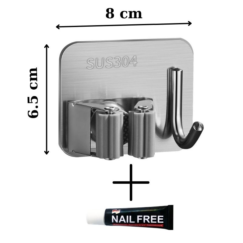 Móc treo chổi cây lau nhà Inox 304 SLN01 đồ dùng nhà tắm dán tường không khoan