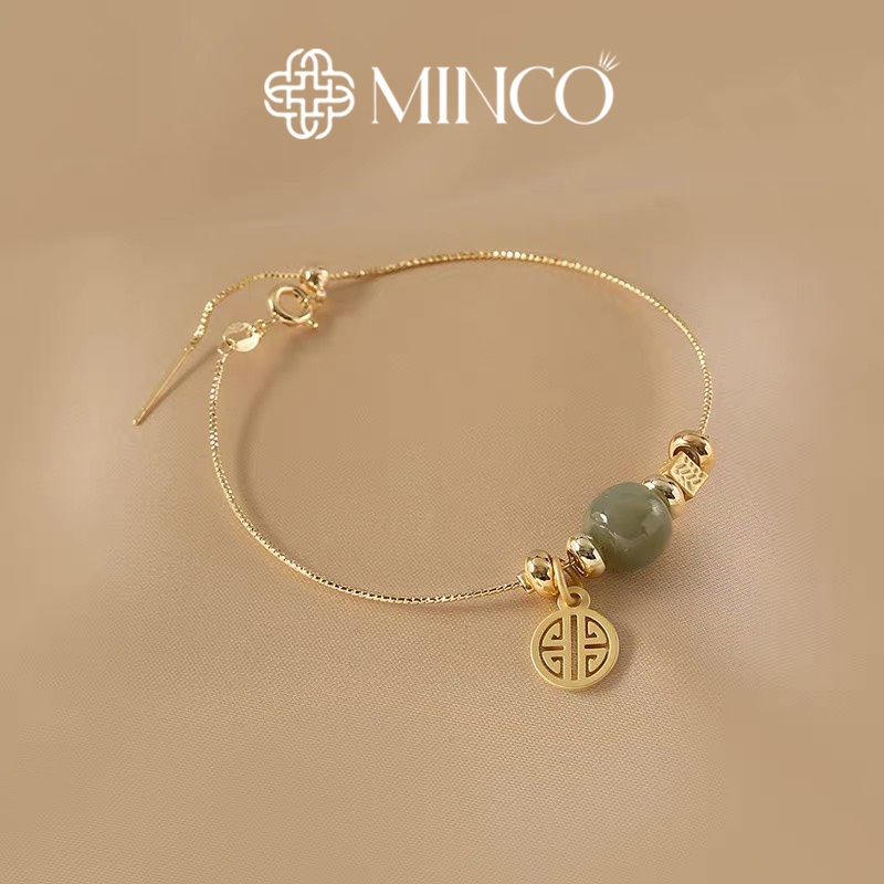 Lắc Tay nữ xinh mix charm chữ phúc màu vàng Minco Accessories Vòng tay nữ phong thủy mạ vàng VT36