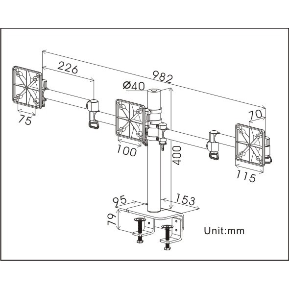 GIÁ TREO 3 MÀN HÌNH MÁY TÍNH ĐỂ BÀN FOGIM TKLA-6033-S(B)