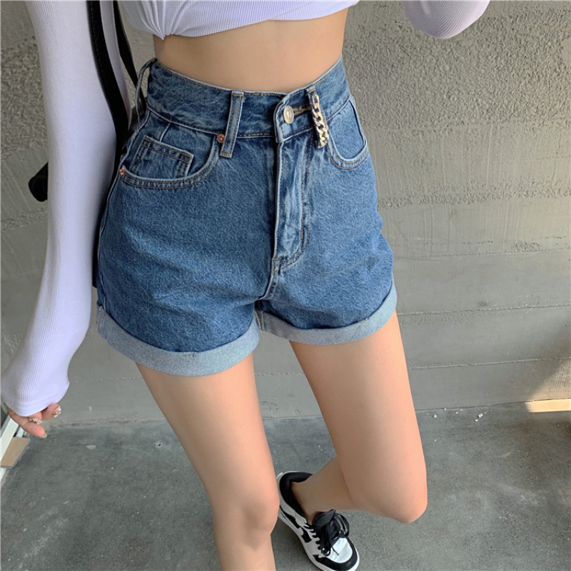 Quần Đùi Denim Lưng Cao Thời Trang Dành Cho Nữ