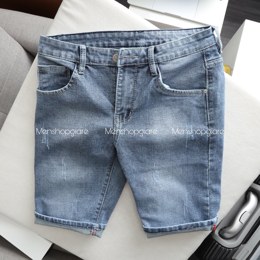 Quần Short Jean Nam - Short Bò Cao Cấp Vải Coton Co Giãn