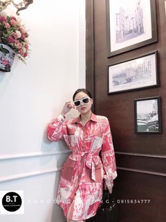 Váy sơ mi lụa dáng dài túi hộp (Ảnh thật)