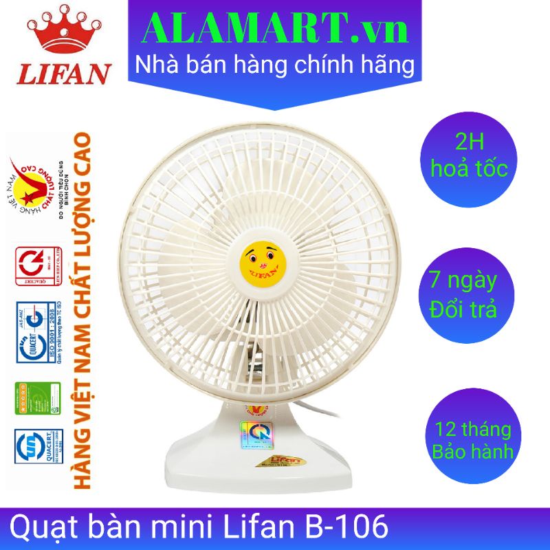 Quạt bàn mini Lifan B-106 màu trắng siêu cute - mát, nhỏ gọn phù hợp văn phòng, để bàn làm việc. GIAO HÀNG HỎA TỐC