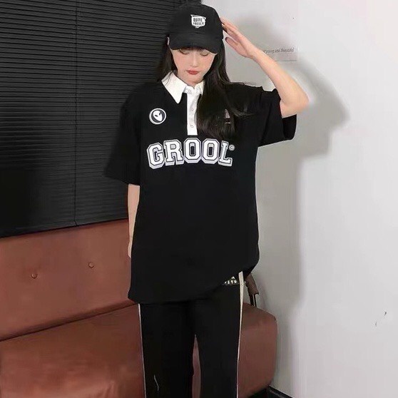 Áo Polo Nam Nữ Form Rộng Tay Lỡ Unisex, Áo Đôi Nam Nữ Họa Tiết In Chữ CROOL Cá Tính
