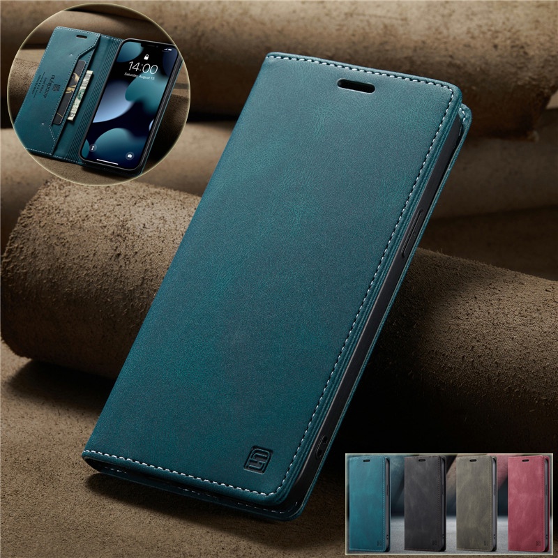 Ốp Điện Thoại Da Có Ngăn Đựng Thẻ Từ Tính Sang Trọng Cho Samsung S22 Ultra Plus S22+ A73 A53 A72 A52 A52s A42 A12 A22 5G