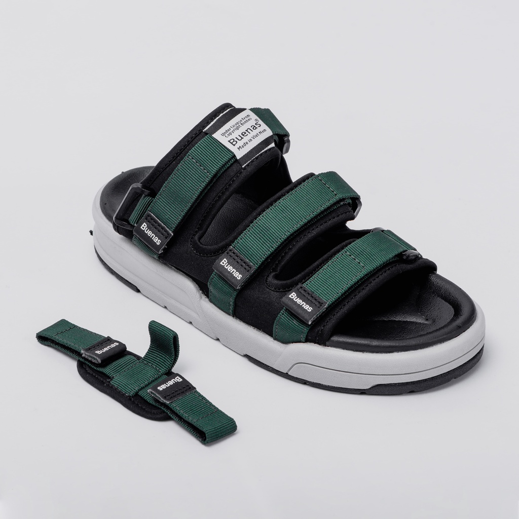 Sandal nam nữ unisex Buenas Sport SD-6879 - xanh lá cây - giày dép quai hậu học sinh đế cao 3 phân