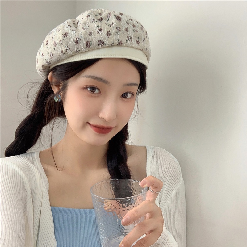 Mũ Beret Vải Ren Thêu Hoa Thoáng Khí Thời Trang Mùa Hè Xinh Xắn Cho Nữ