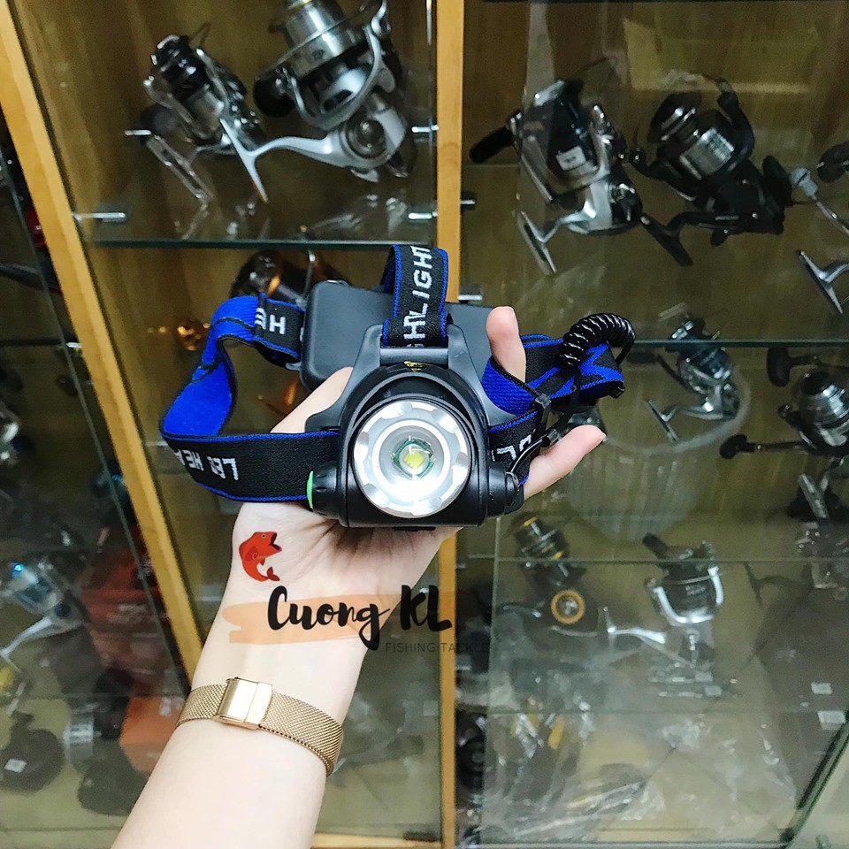 Đèn led đeo đầu sạc điện viền xanh