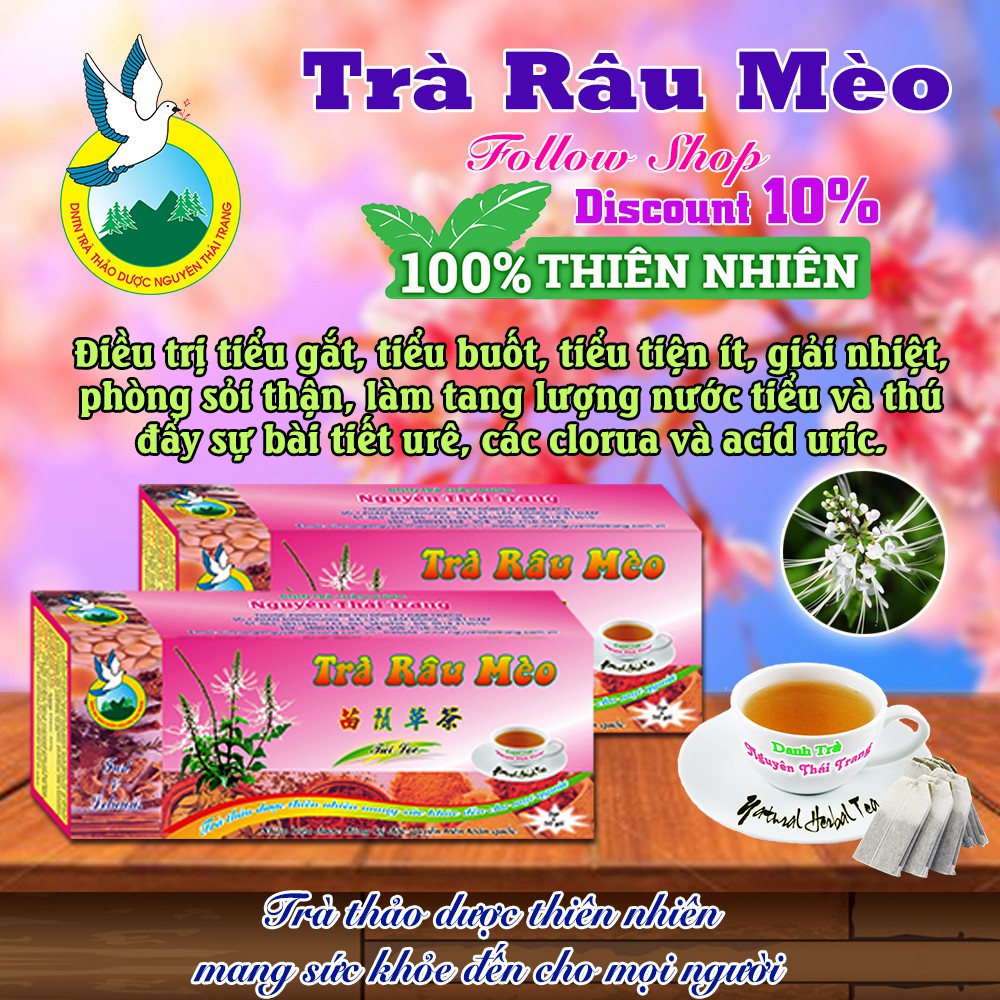 Combo 5 Hộp Trà Râu Mèo Thông Tiểu Trừ Sỏi Thận (Hôp 50 Túi Lọc X 2g) - Nguyên Thái Trang – Thảo Dược Thiên Nhiên