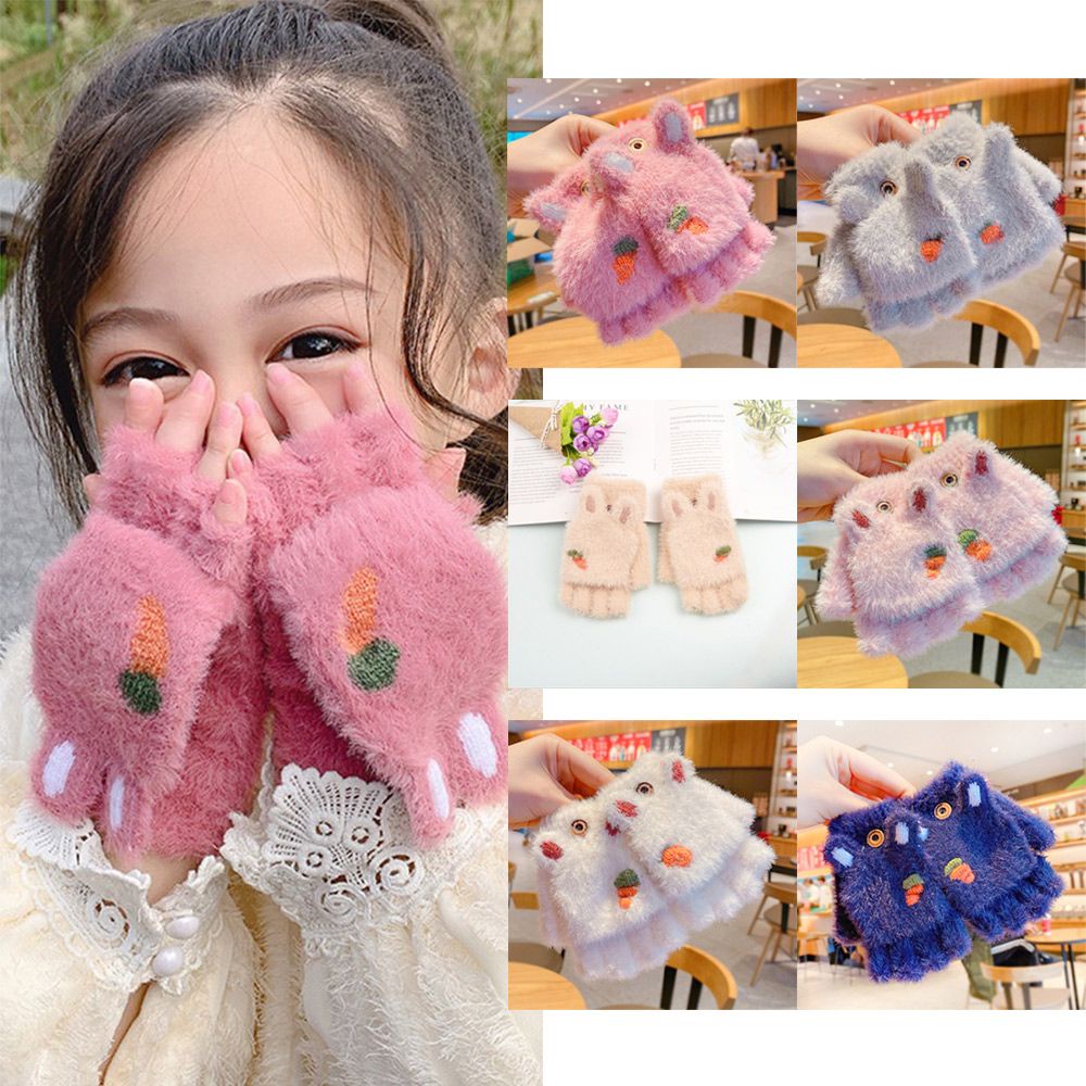 Găng tay hở ngón lông xù mềm mại ấm áp nhiều màu sắc cho bé