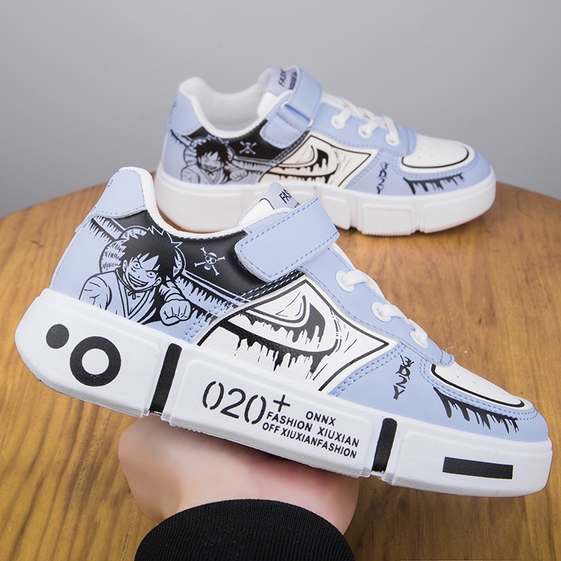 Giày Thể Thao Chạy Bộ Thoáng Khí Mềm Mại Thoải Mái In Hình One Piece Luffy Size 31~39 Phong Cách Hàn Quốc Cho Bé Trai
