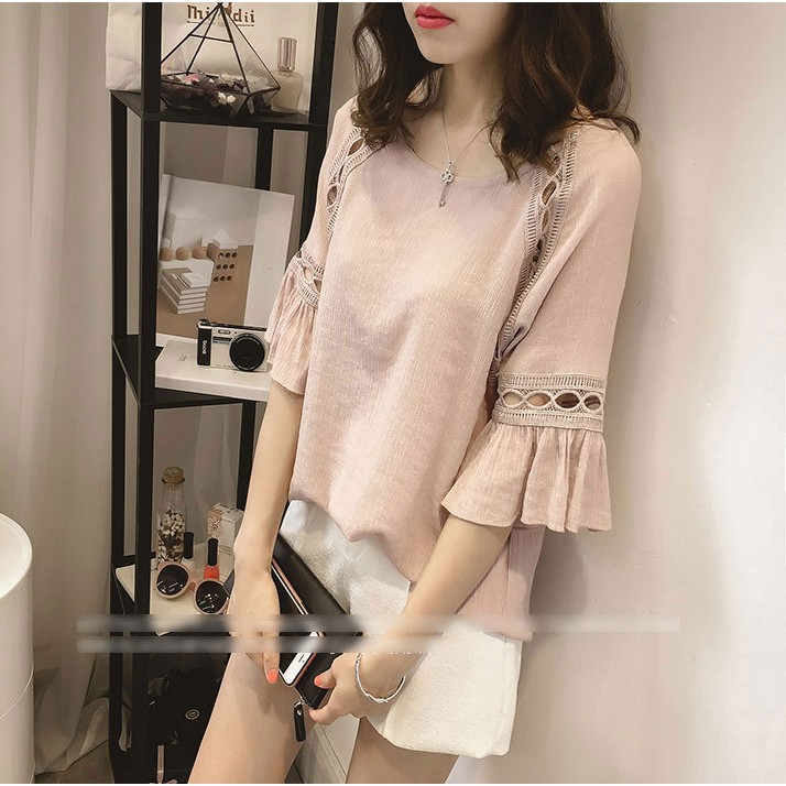 (Ảnh thật + video) Áo kiểu phối ren xinh yêu - 85002 | BigBuy360 - bigbuy360.vn