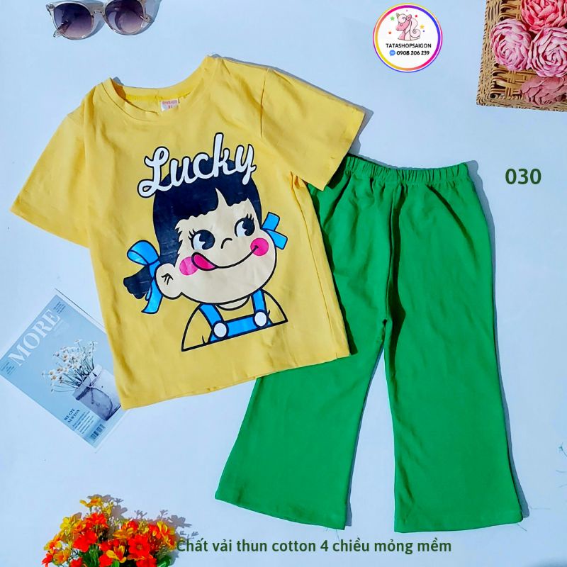 20 đến 40kg- Bộ tay ngắn quần lửng cho bé gái quần ống loe hit hot sành điệu 004