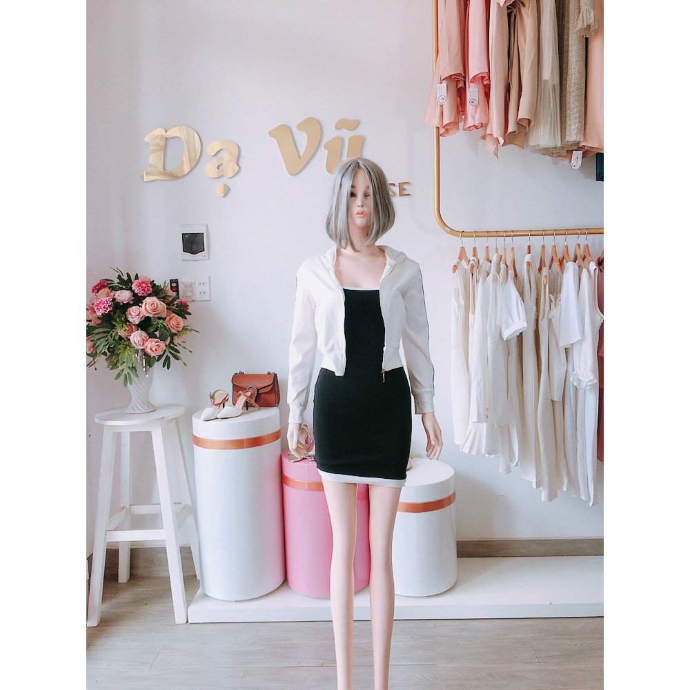 SET VÁY ÔM BODY 2 DÂY TRẮNG ĐEN KÈM ÁO KHOÁC- Dạ Vũ House