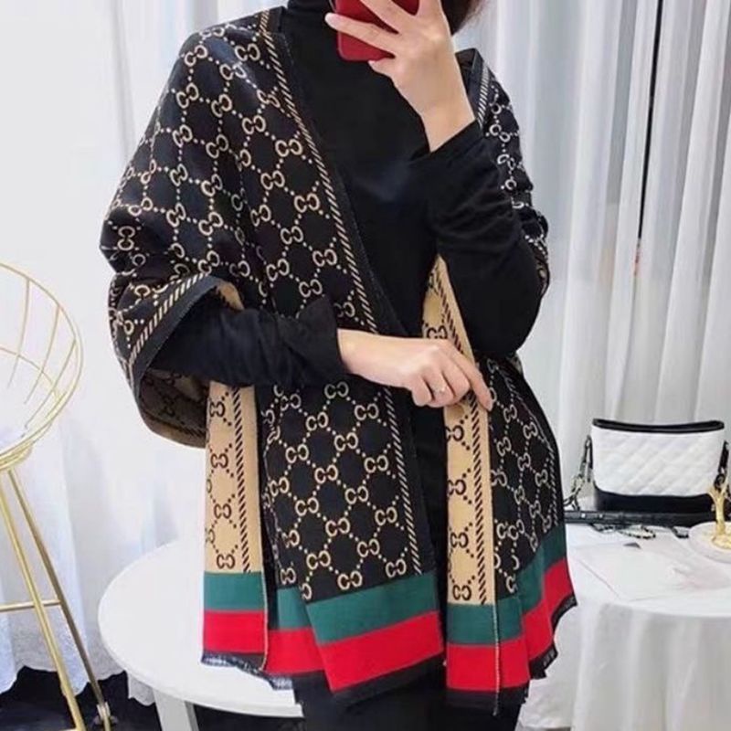 Khăn quàng cổ mùa ĐÔNG DẠ CHẤT ĐẸP, DÀY DẶN,  MÀU ĐEN GUCCI-DH  KHăn lụa ThyThy, quàng cổ cao cấp