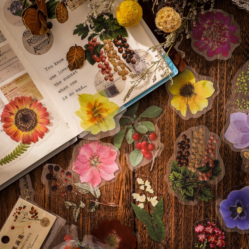 Sticker hoa trang trí sổ cute MODINA, hình dán trang trí sổ tay, thiệp mừng, quà tặng hình hoa lá