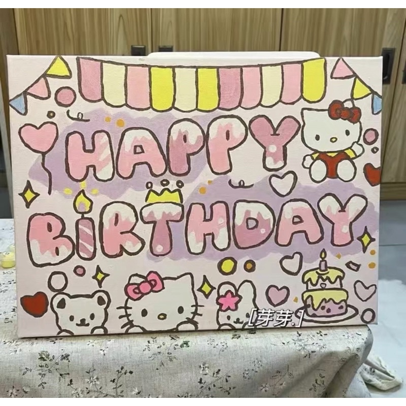 Tranh Tô Màu Theo Số Happy Birthday Hello Kitty CÓ ẢNH THẬT